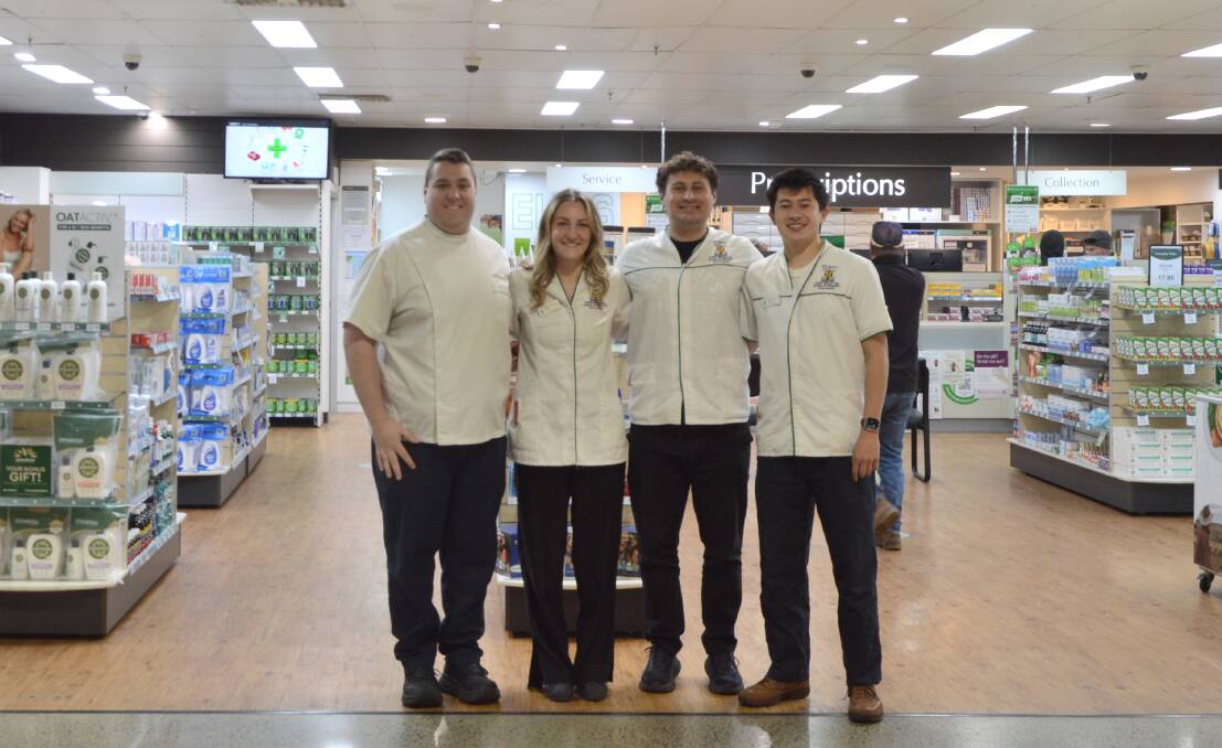 Parkes Pharmacy partner, Lochie Pettiford, and New Zealand students Lydia Swaney, Kalani Macdonald and Josh Hou.