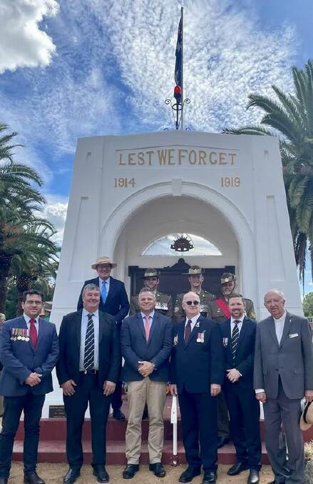 (Back) MP Andrew Gee and members of 1st/19th Battalion RNSWR (front) Sean Haynes, Mayor Kevin Beatty, MP Phil Donato, Chris Colvin, Cr Jamie Jones, Rev. Gary Neville. Picture Cabonne Council