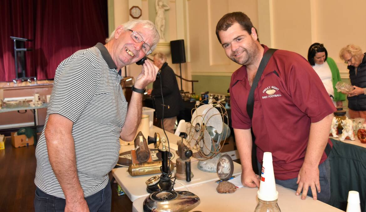 Mark Shannahan with stall holder Nicolas Scott at the 2023 Rotary Ipomoea Vintage and Collectibles Fair. File picture
