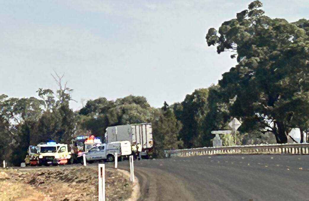 Emergency services at the intersection of the Newell Highway and Ashburnham Road on Monday afternoon. 